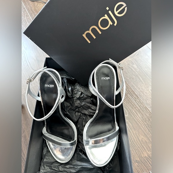 Maje Silver Platform Sandals with Bejewelled Clasps - 38 - Picture 6 of 13